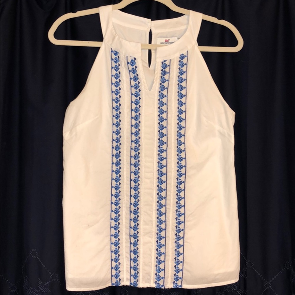 VINEYARD VINES White & Navy Embroidered Blouse🐳